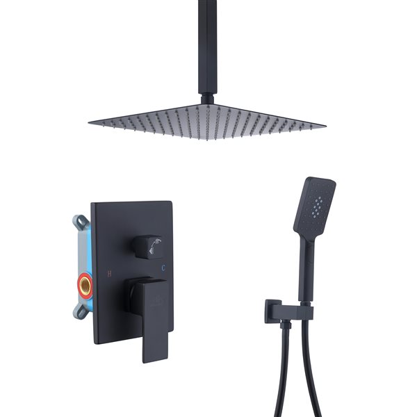 CASAINC Matte Black 2-Function Ceiling Mount Built-In Shower System