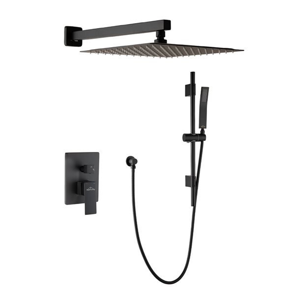 CASAINC Wall Mount 12-in Matte Black Built-In Shower System