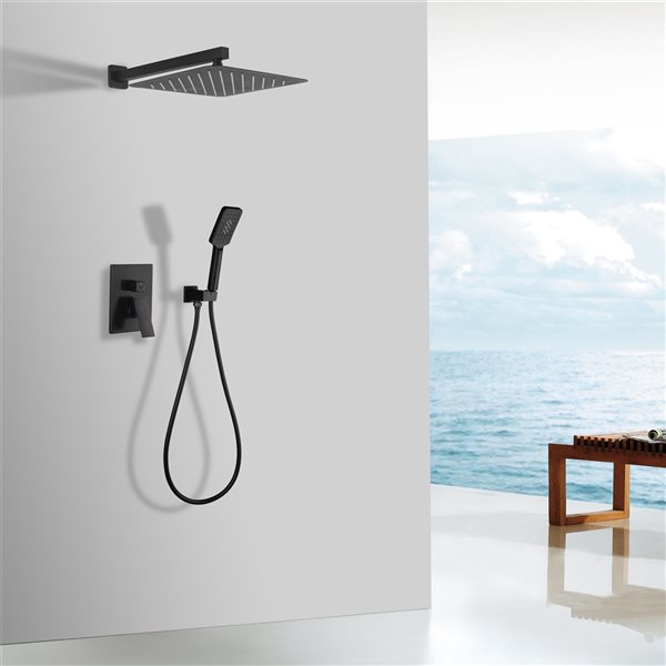 CASAINC Wall Mount Matte Black 10-in Built-In Shower System