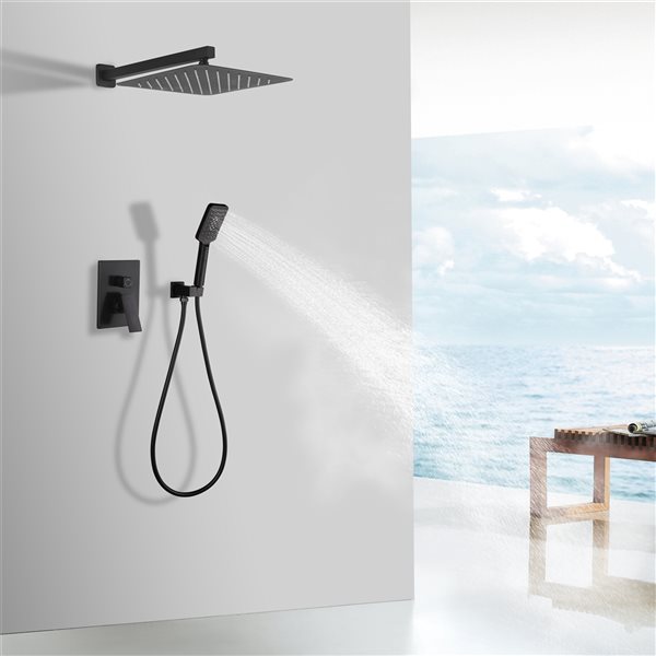 CASAINC Wall Mount Matte Black 10-in Built-In Shower System