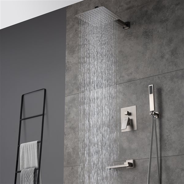 CASAINC Brushed Nickel 3-Function 10-in Wall Mount Built-In Shower System