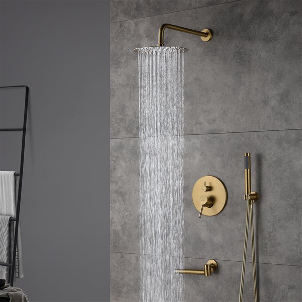 CASAINC Brushed Gold Round 2-Spray Wall Mount Built-In Shower System