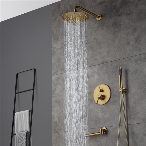 CASAINC Brushed Gold Round 2-Spray Wall Mount Built-In Shower System