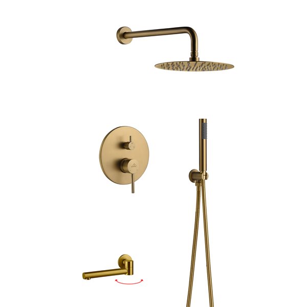CASAINC Brushed Gold Round 2-Spray Wall Mount Built-In Shower System