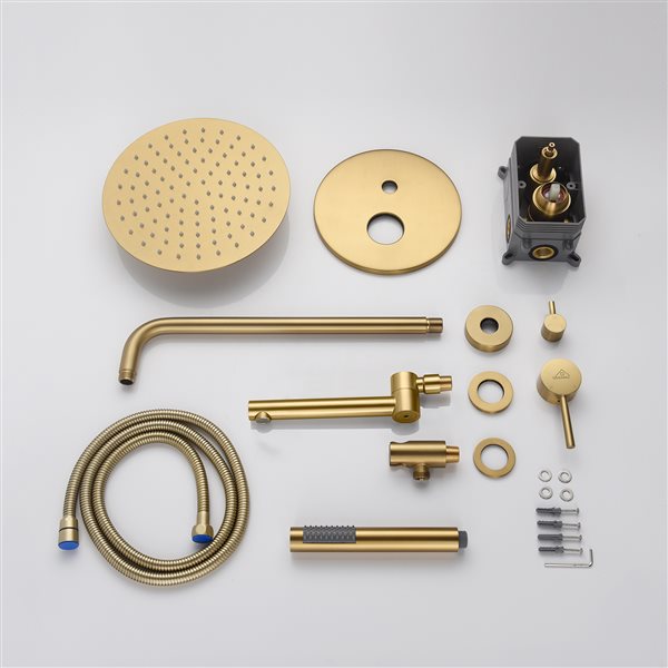 CASAINC Brushed Gold Round 2-Spray Wall Mount Built-In Shower System