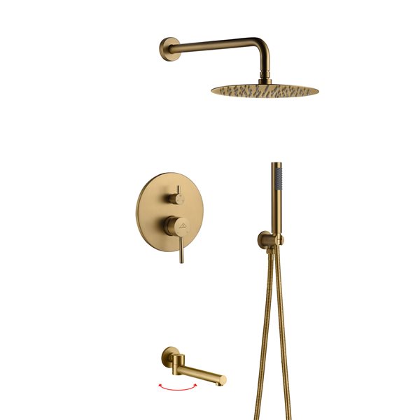 CASAINC Brushed Gold Round 2-Spray Wall Mount Built-In Shower System