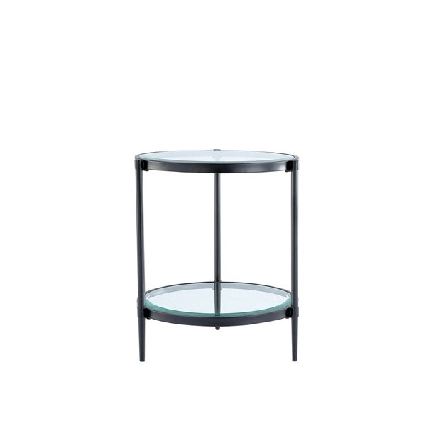 CASAINC Black Round Glass End Table