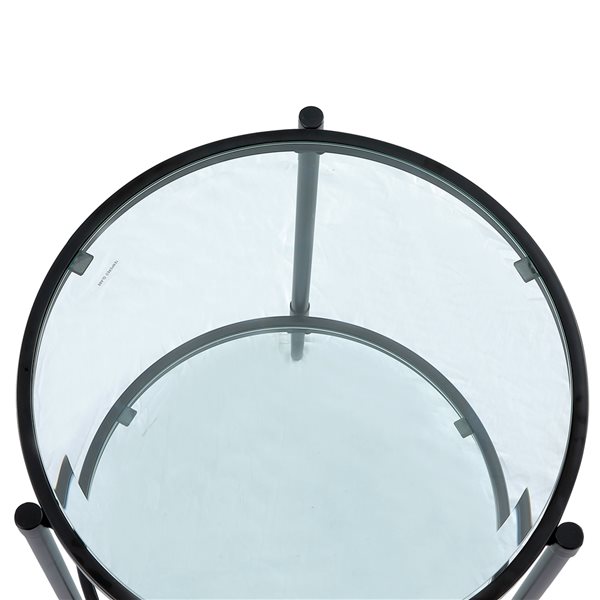 CASAINC Black Round Glass End Table