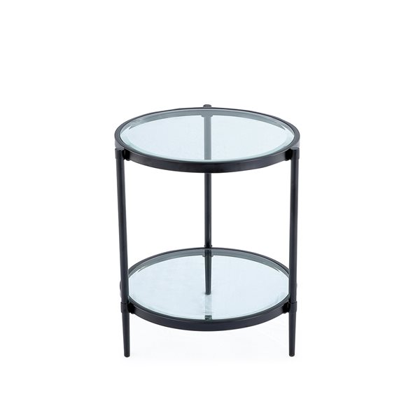 CASAINC Black Round Glass End Table