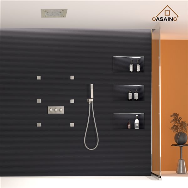 CASAINC Brushed Nickel 6-Spray 3-Function Built-In Shower System with LED Light