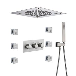 CASAINC Brushed Nickel 6-Spray 3-Function Built-In Shower System with LED Light