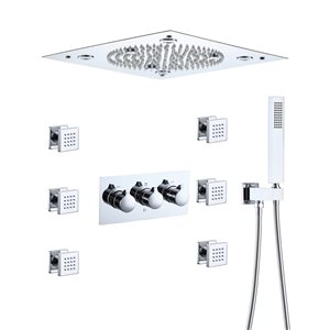 CASAINC Chrome 6-Spray 3-Function Built-In Shower System with LED Light