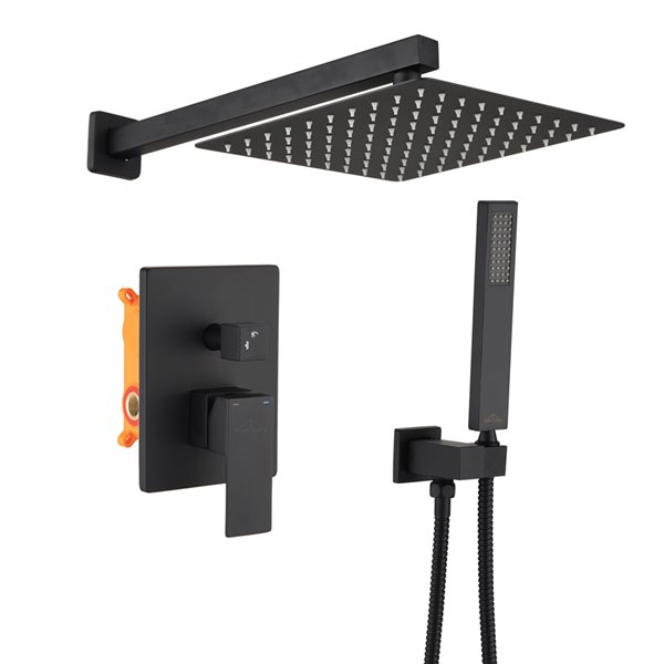 CASAINC 12-in Matte Black Wall Mount Built-In Shower System