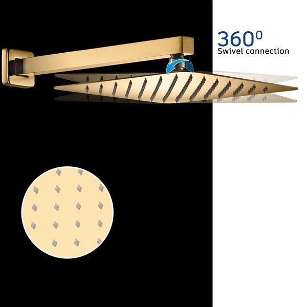 CASAINC Gold 9.84-in Wall Mount Built-In Shower System