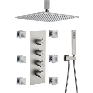 CASAINC Brushed Nickel 12-in 6-Spray Rainfall Built-In Shower System