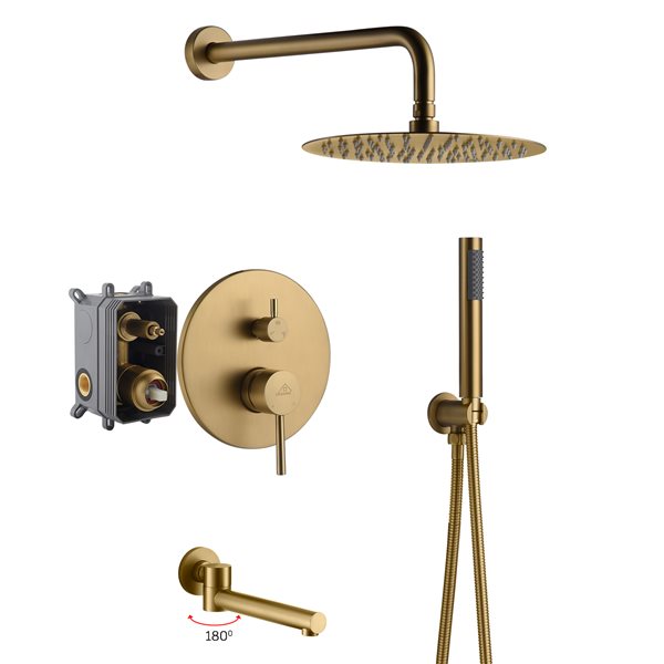 CASAINC Brushed Gold Round 3Function Wall Mount BuiltIn Shower System