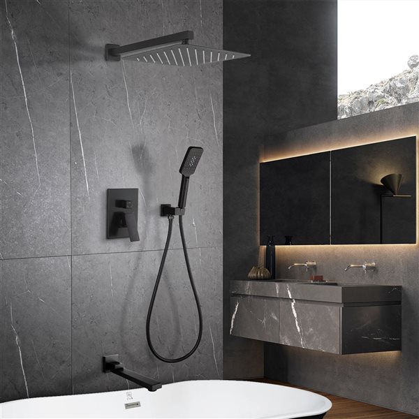 CASAINC 3-Function Matte Black 9.5-l/min 12-in Built-In Shower System