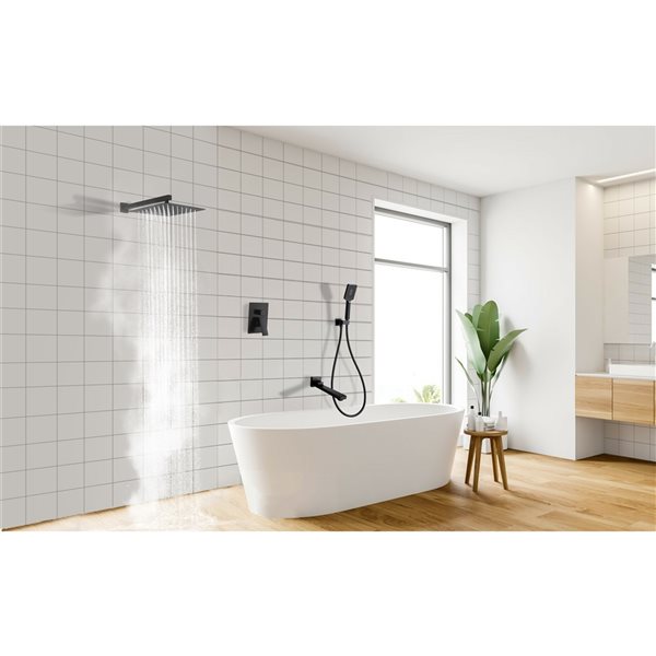CASAINC 3-Function Matte Black 9.5-l/min 12-in Built-In Shower System