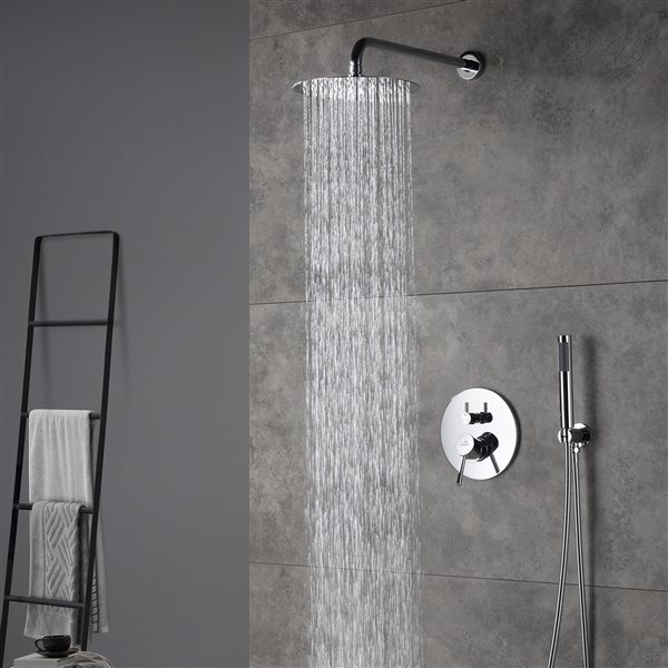 CASAINC Chrome 2-Function 2-Spray Wall Mount Built-In Shower System