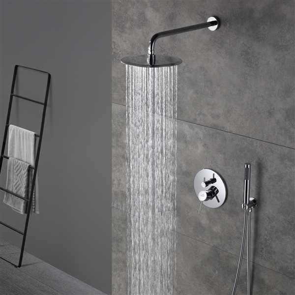 CASAINC Chrome 2-Function 2-Spray Wall Mount Built-In Shower System