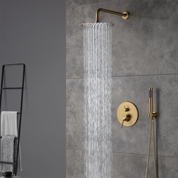 CASAINC Brushed Gold 2-Function 2-Spray Wall Mount Built-In Shower System