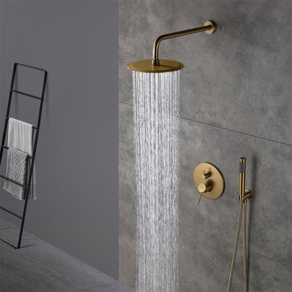 CASAINC Brushed Gold 2-Function 2-Spray Wall Mount Built-In Shower System