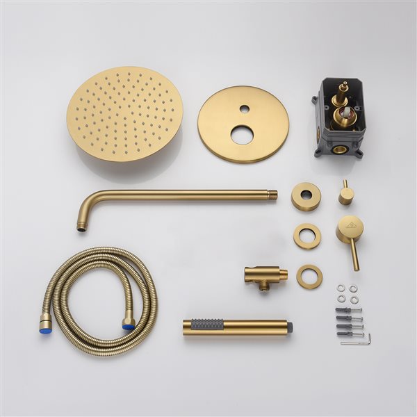 CASAINC Brushed Gold 2-Function 2-Spray Wall Mount Built-In Shower System