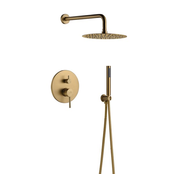 CASAINC Brushed Gold 2-Function 2-Spray Wall Mount Built-In Shower System