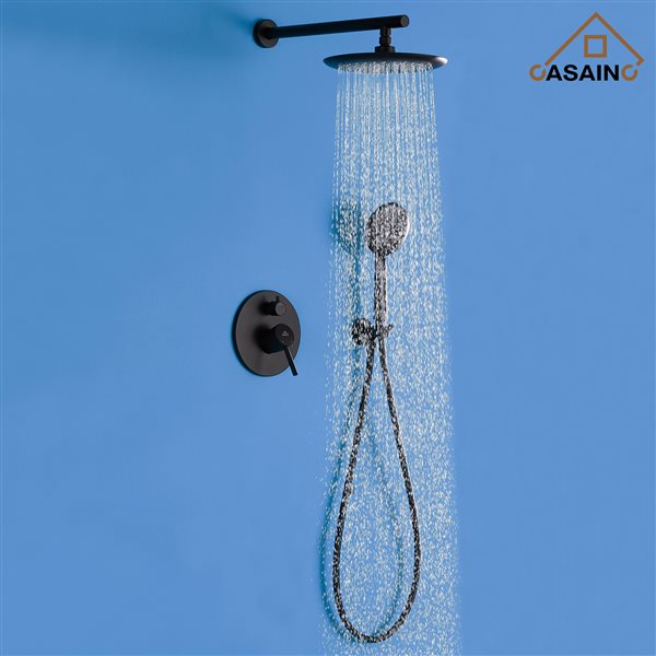 CASAINC Matte Black 9.5-in Wall Mount Rain Shower Built-In Shower System