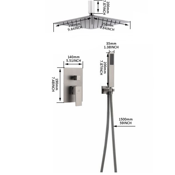 CASAINC Brushed Nickel 2-Function Ceiling Mount 10-in Built-In Shower System