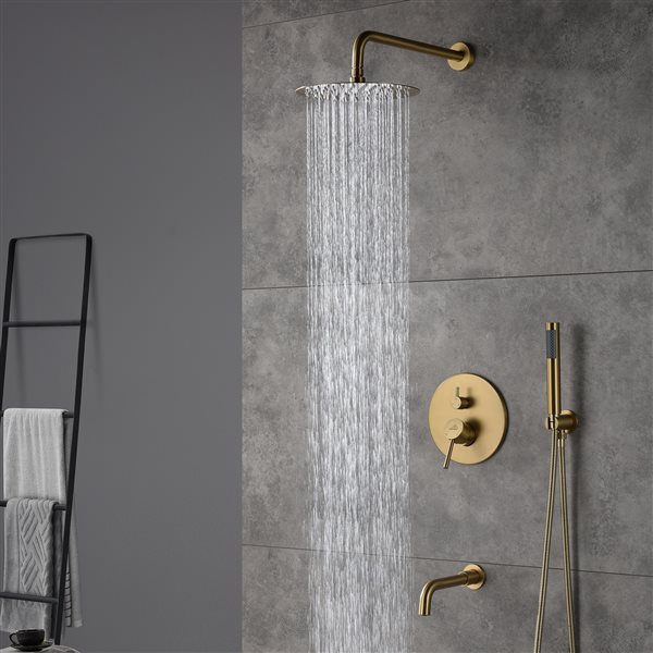 CASAINC Brushed Gold 3-Function 2-Spray Round Built-In Shower System