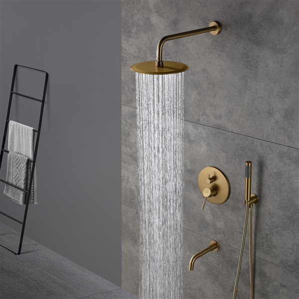 CASAINC Brushed Gold 3-Function 2-Spray Round Built-In Shower System