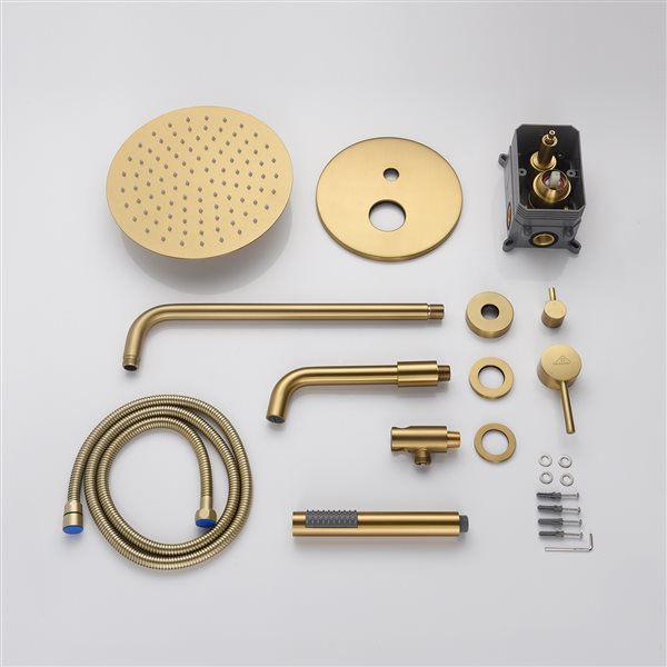 CASAINC Brushed Gold 3-Function 2-Spray Round Built-In Shower System