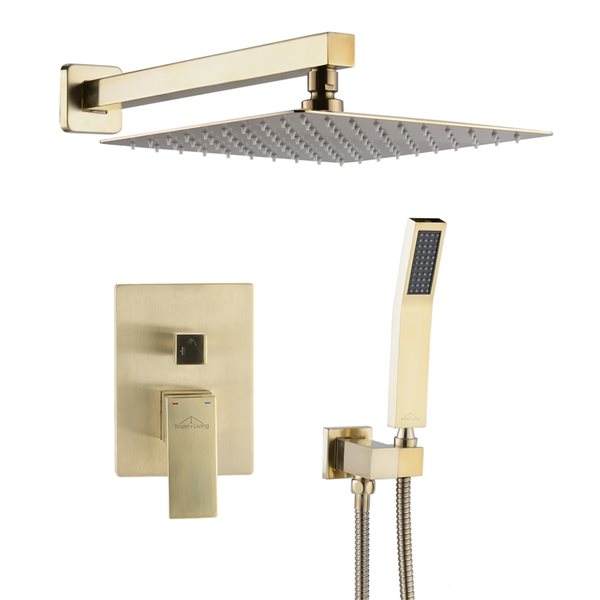 CASAINC Brushed Gold Square 12-in Wall Mount 9.5-l/min Built-In Shower ...