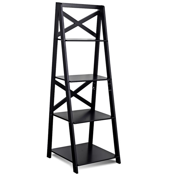 CASAINC Black Wood 4-Shelf Ladder Bookcase