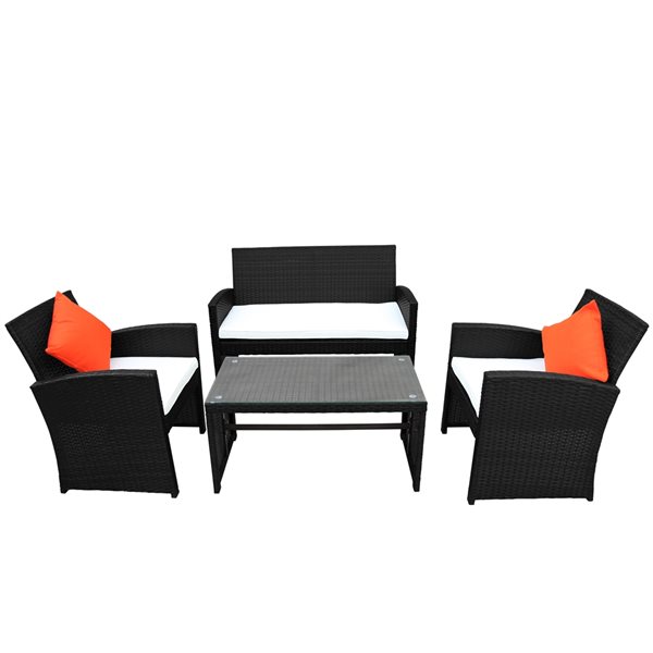 CASAINC 4-Piece Black Metal Frame Patio Conversation Set with Cushions ...