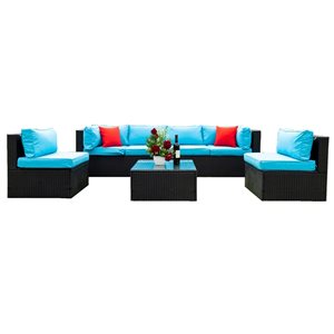 CASAINC 5-Piece Metal Frame Patio Conversation Set with Blue Cushions