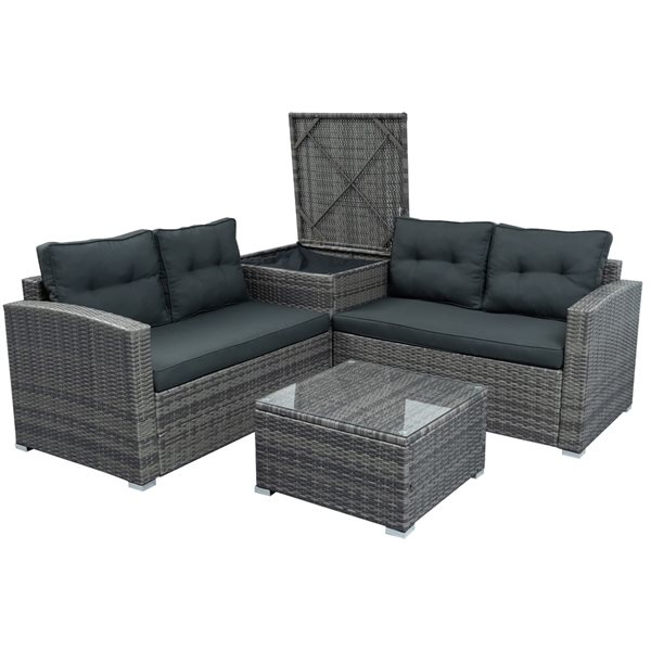 CASAINC 4-Piece Metal Frame Patio Conversation Set and Grey Cushions BH ...