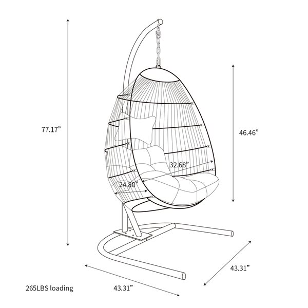 CASAINC Tan Fabric Stainless Steel Hanging Chair with Stand