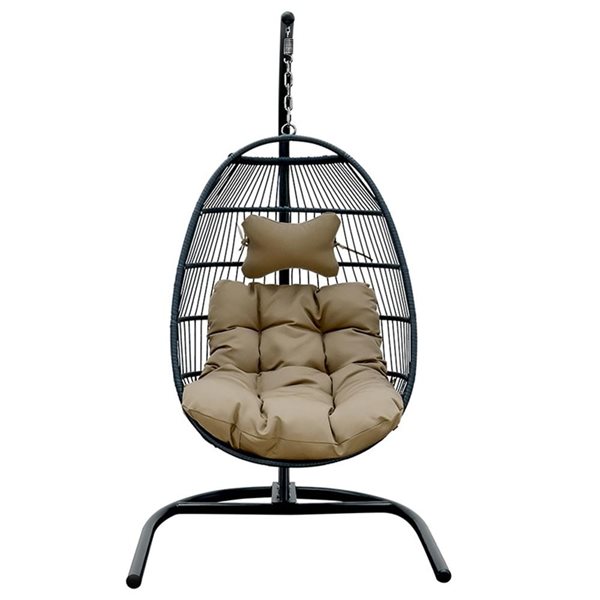 CASAINC Tan Fabric Stainless Steel Hanging Chair with Stand