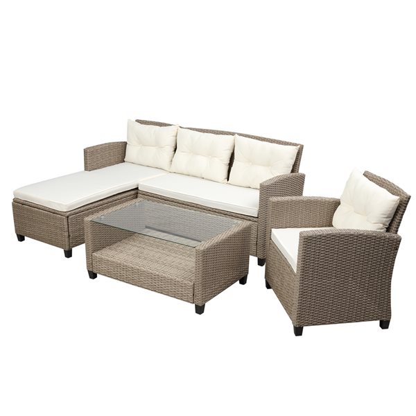CASAINC 4-Piece Metal Frame Patio Conversation Set with Beige Cushions ...