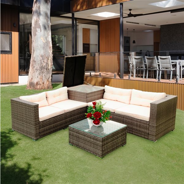 CASAINC 4-Piece Metal Frame Patio Conversation Set with Off-White Cushions