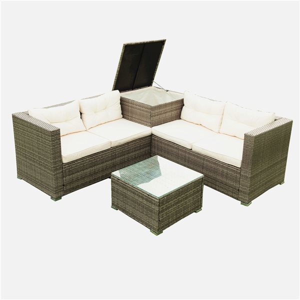 CASAINC 4-Piece Metal Frame Patio Conversation Set with Off-White Cushions