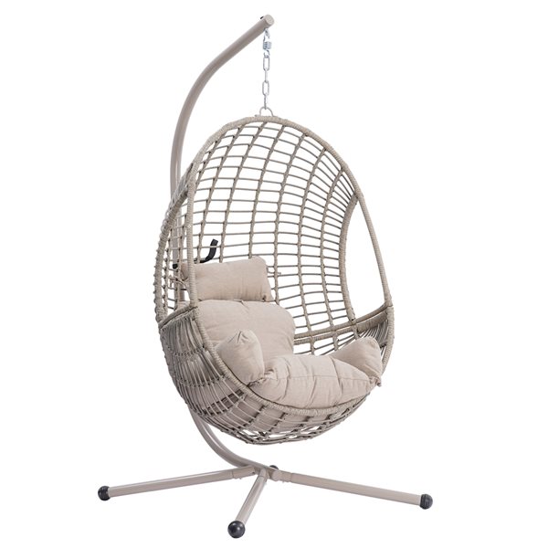 CASAINC Beige Woven Hanging Chair with Stand and Cushion WF