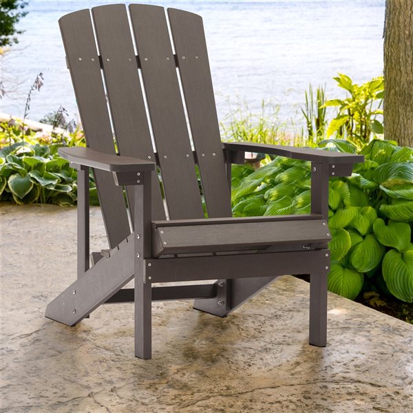 CASAINC Chocolate Plastic Stationary Adirondack Chair and Slat Seat | RONA