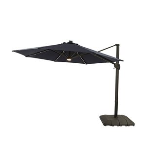 Casainc 11-ft Blue Garden Patio Umbrella Push-button Base with Crank and LED light