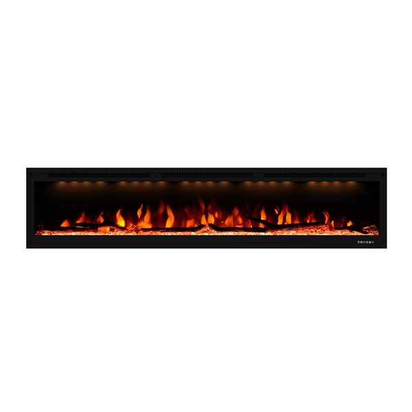 CASAINC 74-in Wall-Mounted and Recessed Electric Fireplace in Black