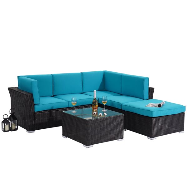 CASAINC 4-Piece Metal Frame Patio Conversation Set with Lake Blue ...