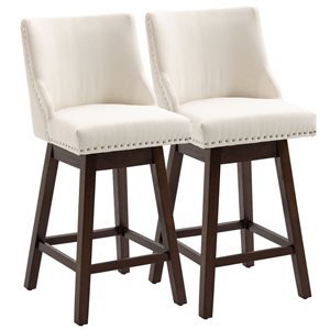 HomCom 2-Pack White Bar Height Upholstered Swivel Nailhead Trim Armless Stool