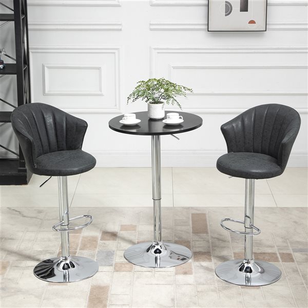 HOMCOM 2-Pack Black Adjustable Height Upholstered Swivel Shell-Shaoed Bar Stool
